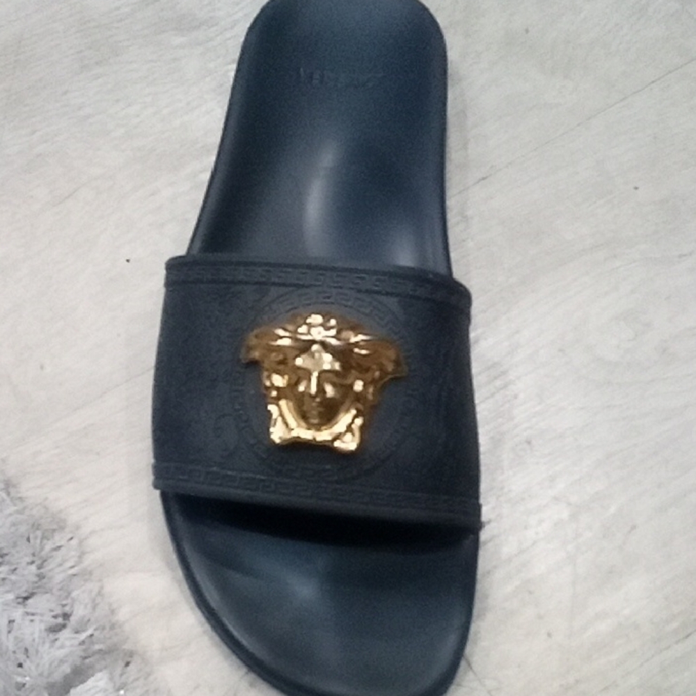 Versace Black and Gold Slide Sandals